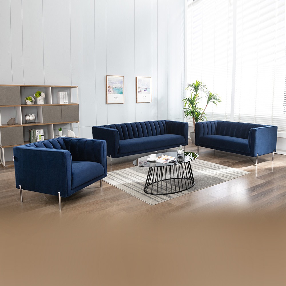 Navy Blue & Grey Fabric Sofa