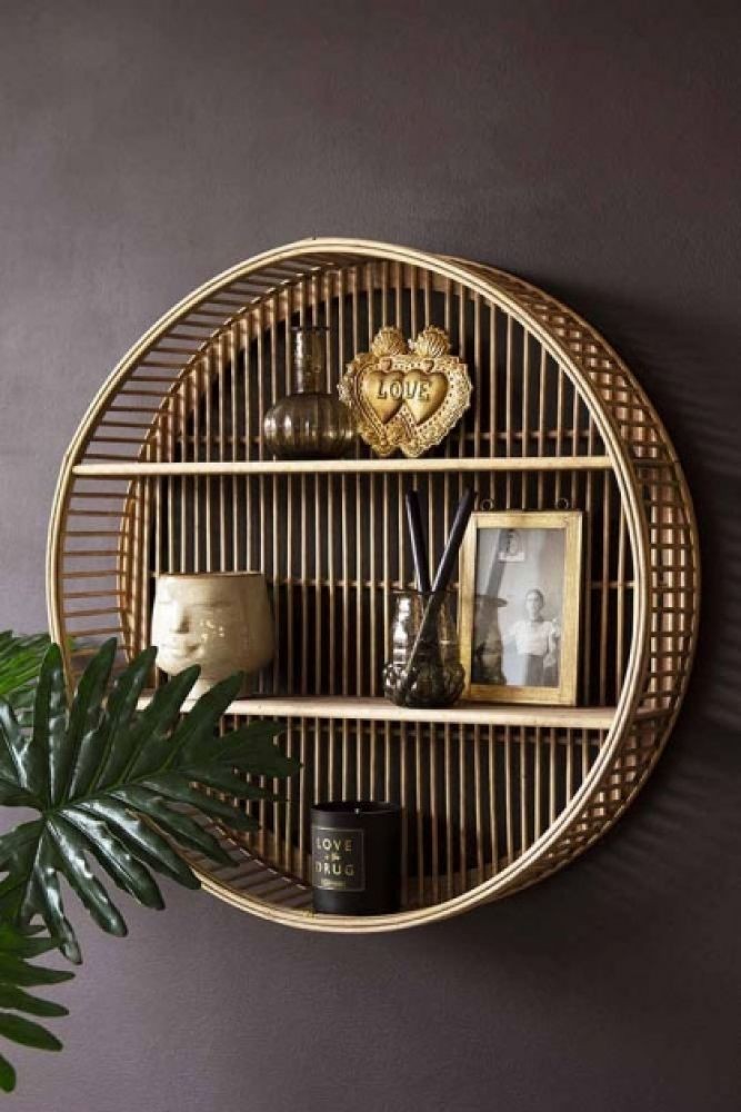 Round Bamboo Two-Tier Shelf