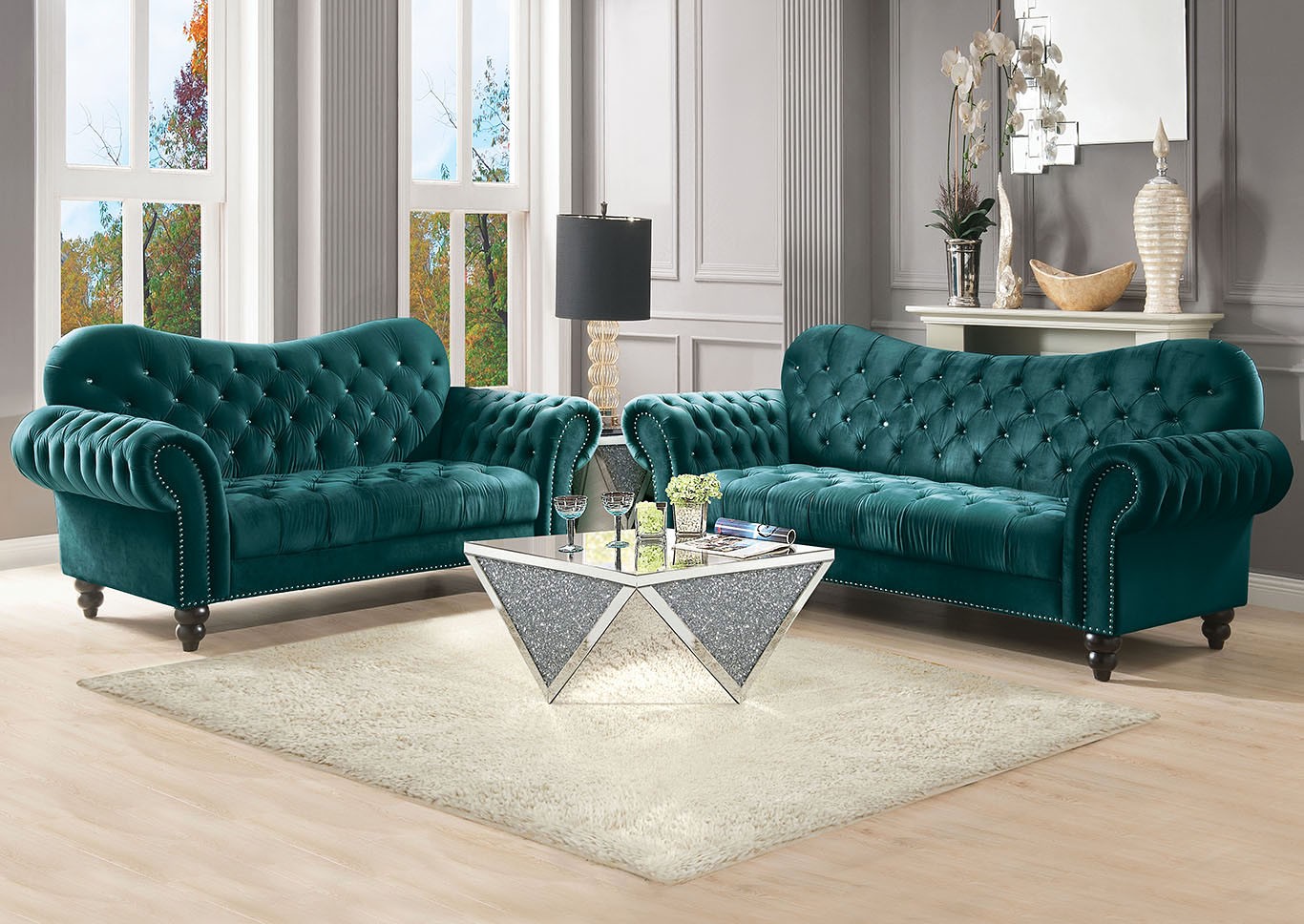 green sofa set